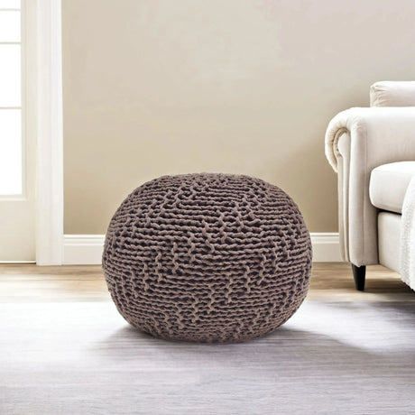 Modern Knit Weave Cotton Pouf Light Brown 20-Inch - Omega Lifestyles