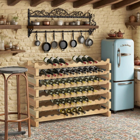 Natural Wood 6-Tier Stackable Pine Wine Rack - Omega Lifestyles