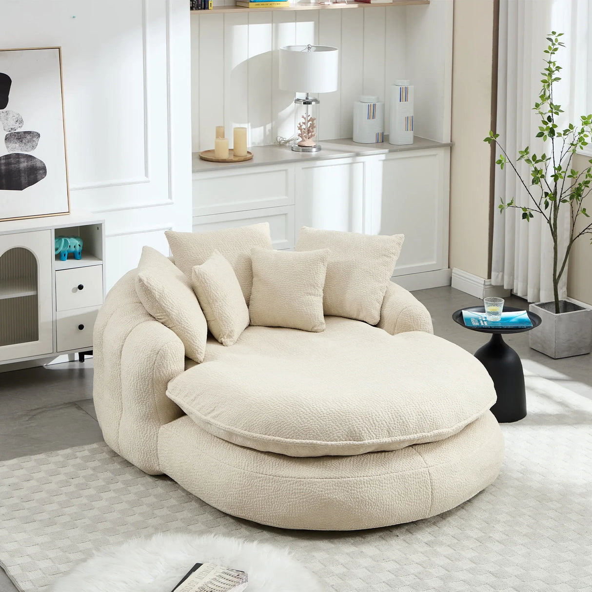 Oversized Chenille Memory Foam Bean Bag Sofa With Pillows - Omega Lifestyles