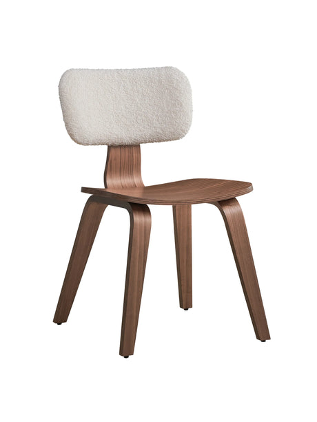Set of 2 White Boucle Walnut Finish Side Chairs - Omega Lifestyles