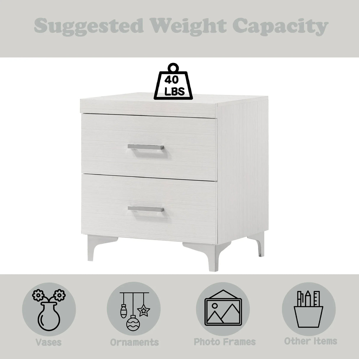 White Finish Metal Synthetic Wood Nightstand With Drawer - Omega Lifestyles