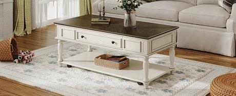 Mid-Century Farmhouse Coffee Table With Drawer Wheels - Sleep Galleria