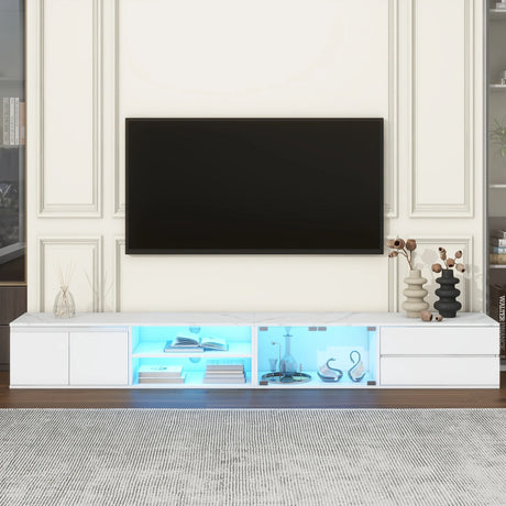 Modern App-Controlled LED Light White Marble TV Stand - Omega Lifestyles
