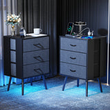2-Piece Modern Nightstand With Charging Station And LED Light