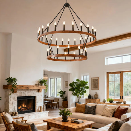 Large 36-Light Wagon Wheel Farmhouse Chandelier - Omega Lifestyles