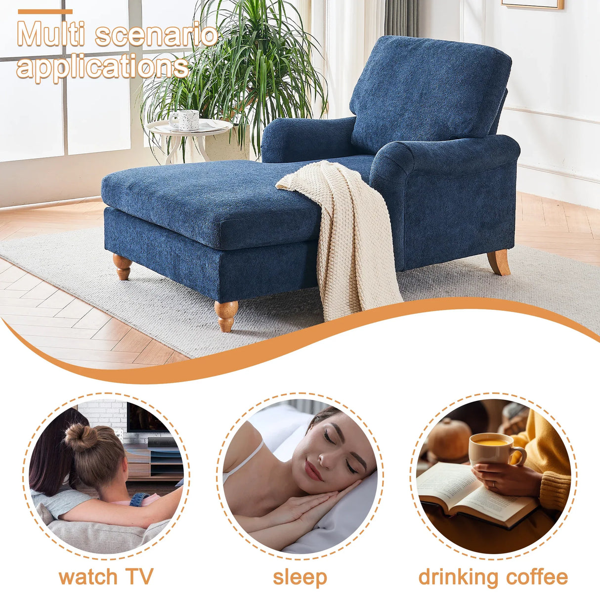 Medium Firm Chenille Upholstery Foam Large Chaise Lounge - Omega Lifestyles