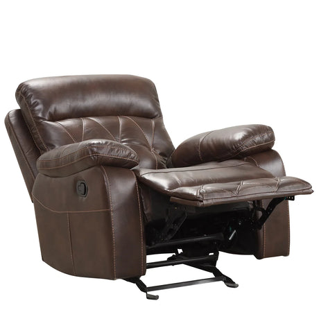 Transitional Brown Leatherette Manual Chair With Pillow Arms - Omega Lifestyles