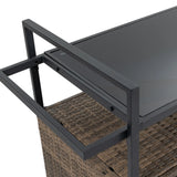 Outdoor Wicker Bar Cart With Glass Top And Wheels - Omega Lifestyles