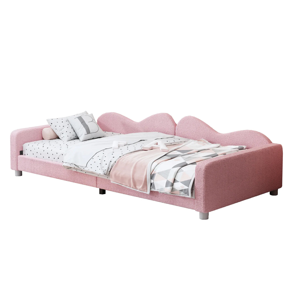 Twin Upholstered Sherpa Fabric Daybed With Cloud Backrest - Omega Lifestyles
