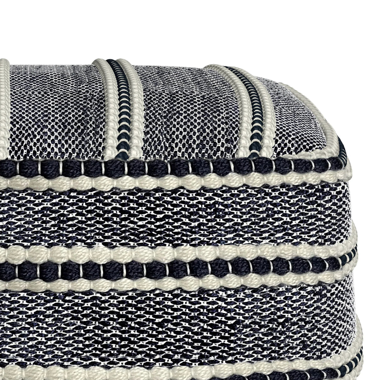 Square Woven Outdoor Indoor Navy White Pouf - Omega Lifestyles