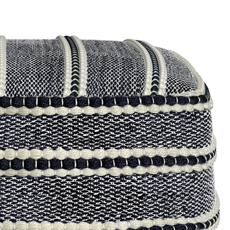 Square Woven Outdoor Indoor Navy White Pouf - Omega Lifestyles