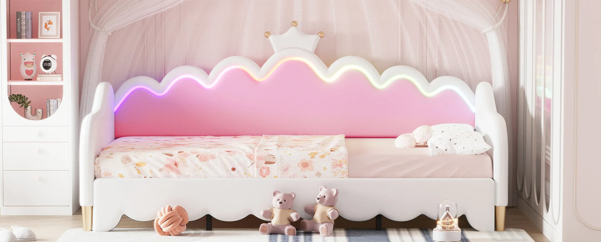 Twin Extending Upholstered Princess Daybed With LED Lights - Omega Lifestyles
