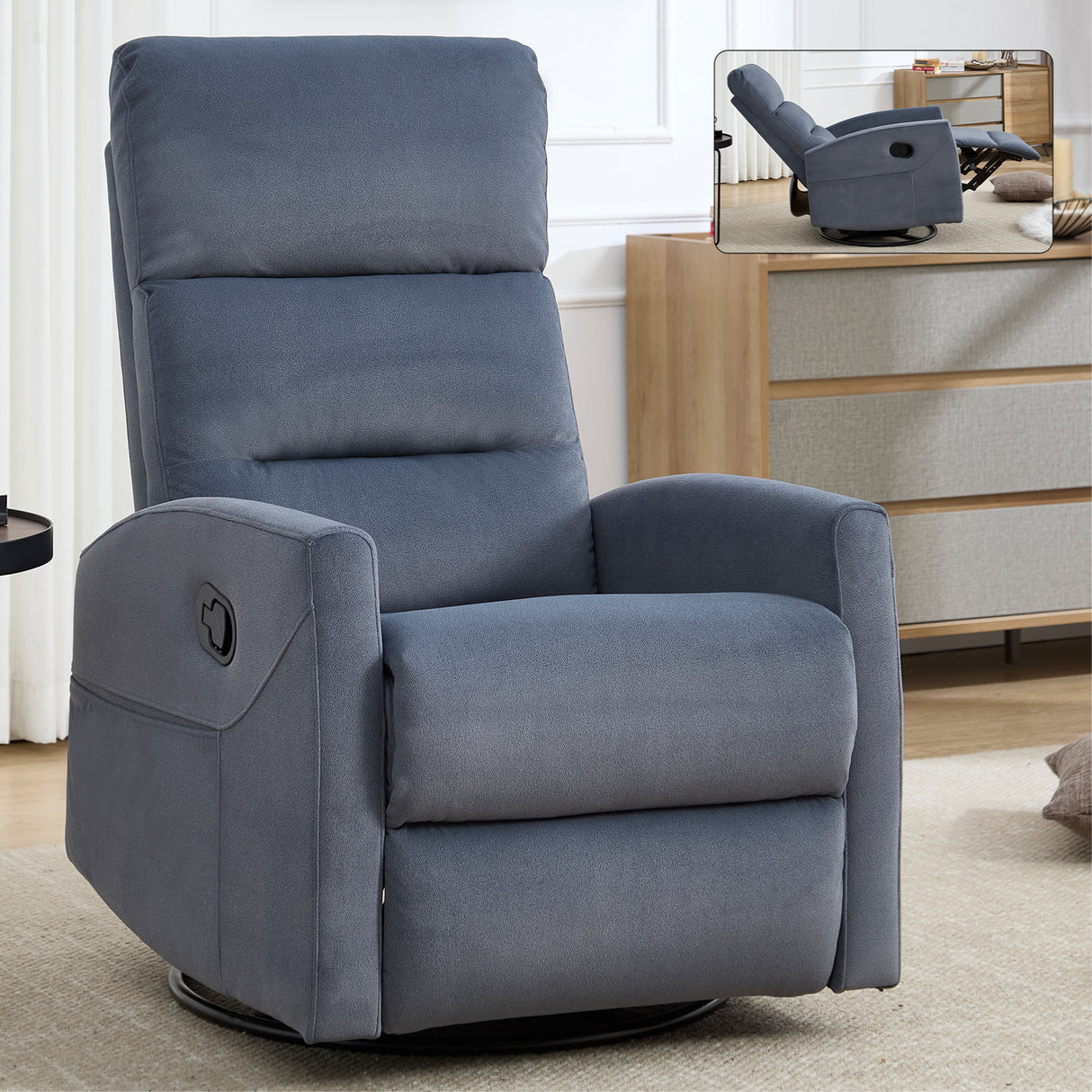 Manual Swivel Rocking Recliner Chair With Cushion Back