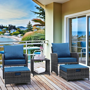 5-Piece Grey Wicker Patio Furniture Set With Ottomans - Omega Lifestyles