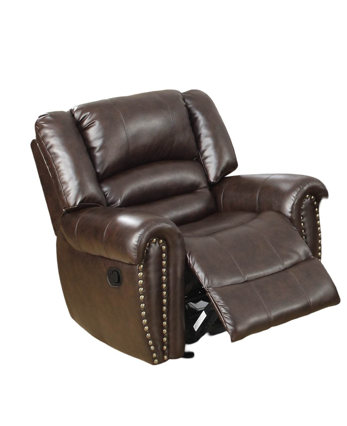 Manual Bonded Leather Recliner Chair With Nailhead Trim - Omega Lifestyles