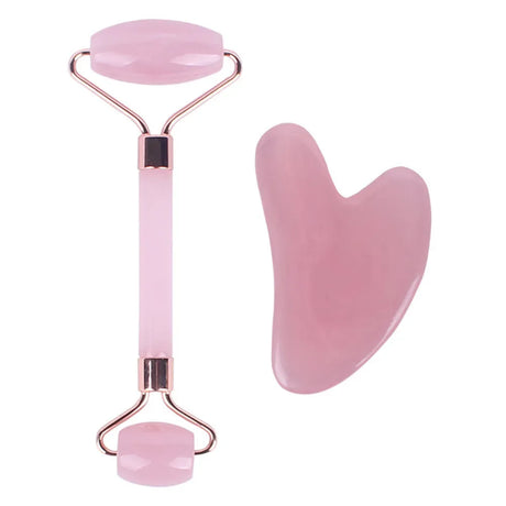 Pink Resin Jade Roller And Gua Sha Facial Massage Set - Omega Lifestyles