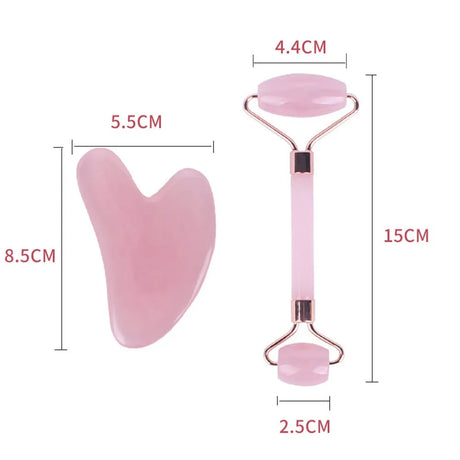 Pink Resin Jade Roller And Gua Sha Facial Massage Set - Omega Lifestyles