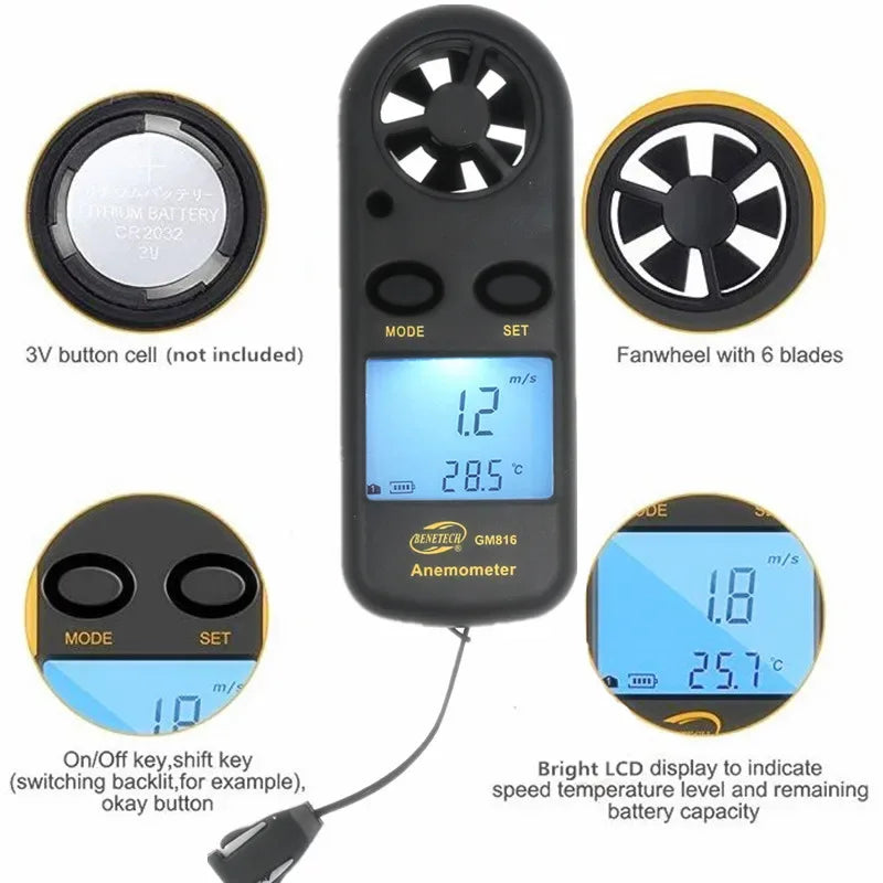 Digital Mini Air Velocity Wind Speed Meter Anemometer - Omega Lifestyles