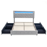 Queen LED Storage Bed Frame With Adjustable Headboard