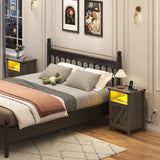 Farmhouse LED Nightstand Set of 2 With Charging Station