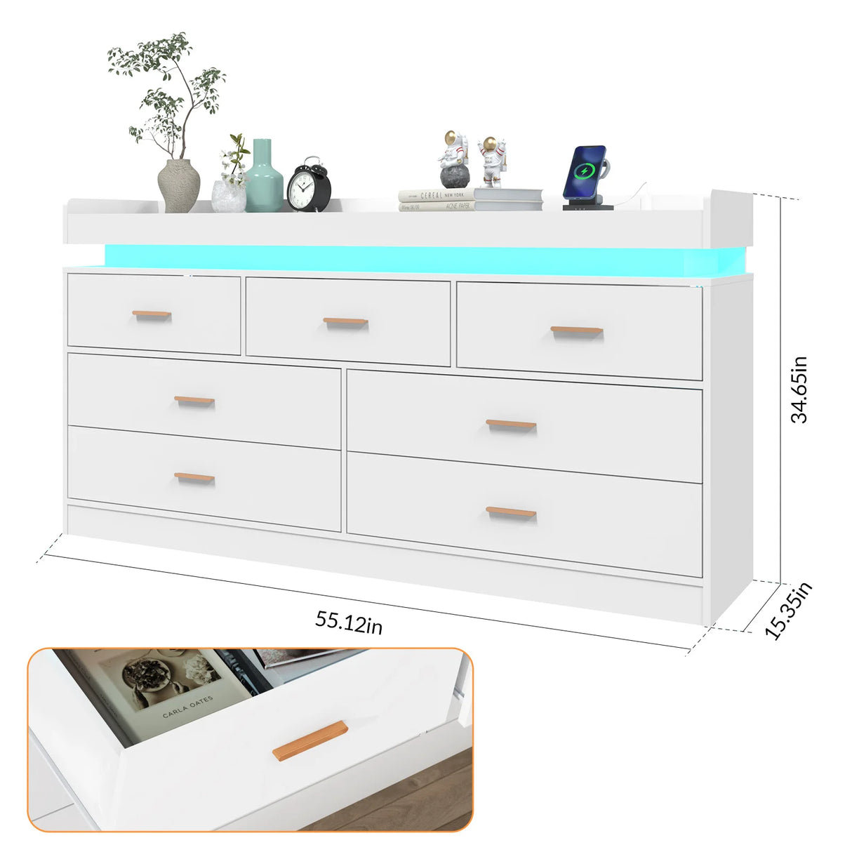 Modern 7-Drawer Wooden Dresser With LED Light