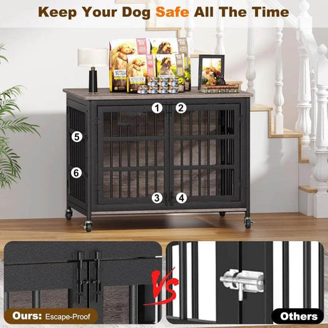 Heavy Duty XL Double-Door Wood Metal Dog Crate - Omega Lifestyles
