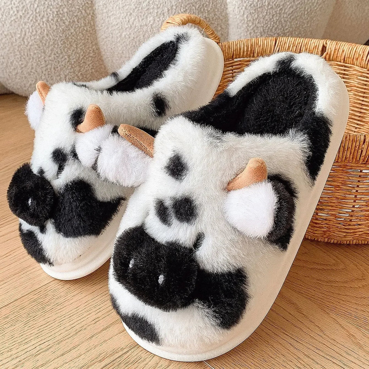 Women’s Winter Plush Cartoon Cow Indoor Slippers