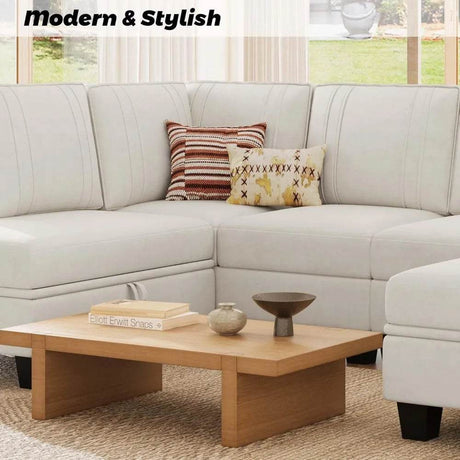 Velvet L-Shaped Sectional Sofa With Ottoman - Omega Lifestyles
