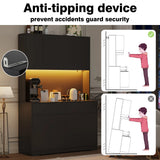 American Country Antique Wood Pantry Cabinet With LED Lights