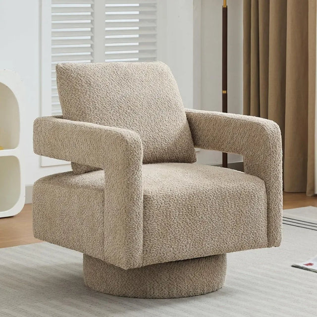 Boucle Upholstered Swivel Accent Chair With Pillow - Omega Lifestyles