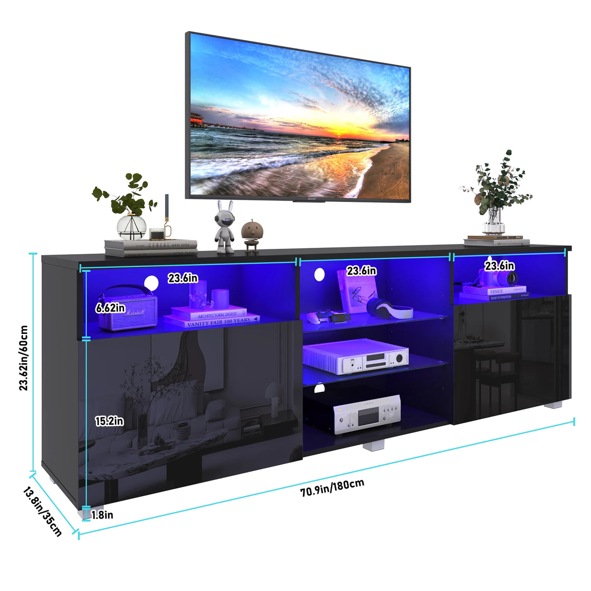 Modern High Gloss LED TV Stand With Storage Cabinet