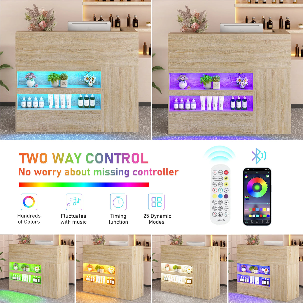 Modern LED Reception Desk With Storage Cabinets and Power Outlets