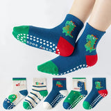 5-Pair Cartoon Dinosaur Kids Non-Slip Floor Socks - Omega Lifestyles