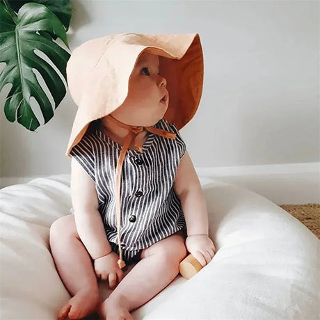 Cotton Linen Baby Kids Summer Sunhat With Wide Brim - Omega Lifestyles
