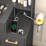 Modern Glass Top Vanity Desk With Mirror LED Lights