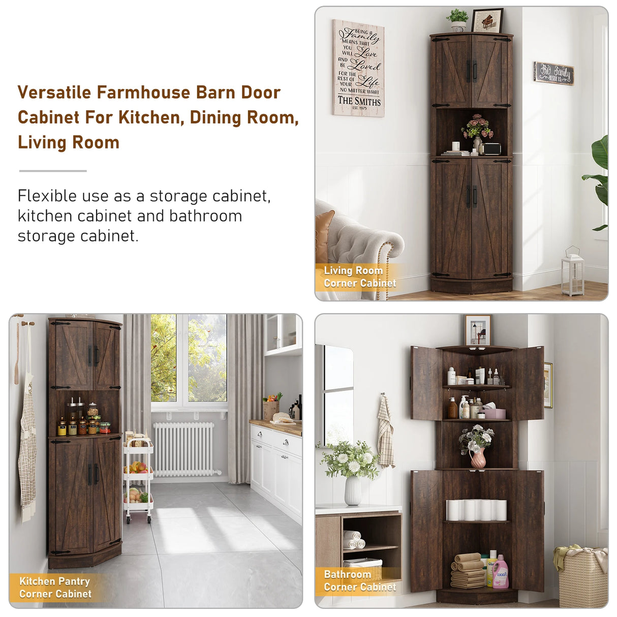 Farmhouse 67-Inch Tall Corner Storage Cabinet