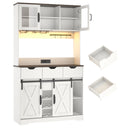 Farmhouse Wood Sliding Door Coffee Bar Cabinet With LED Lights