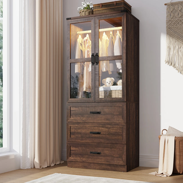 75-Inch Farmhouse LED 2-Door Armoire Wardrobe Closet