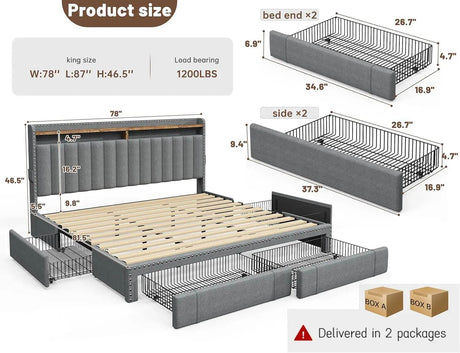 Upholstered Bed Frame with Storage Drawers - Omega Lifestyles