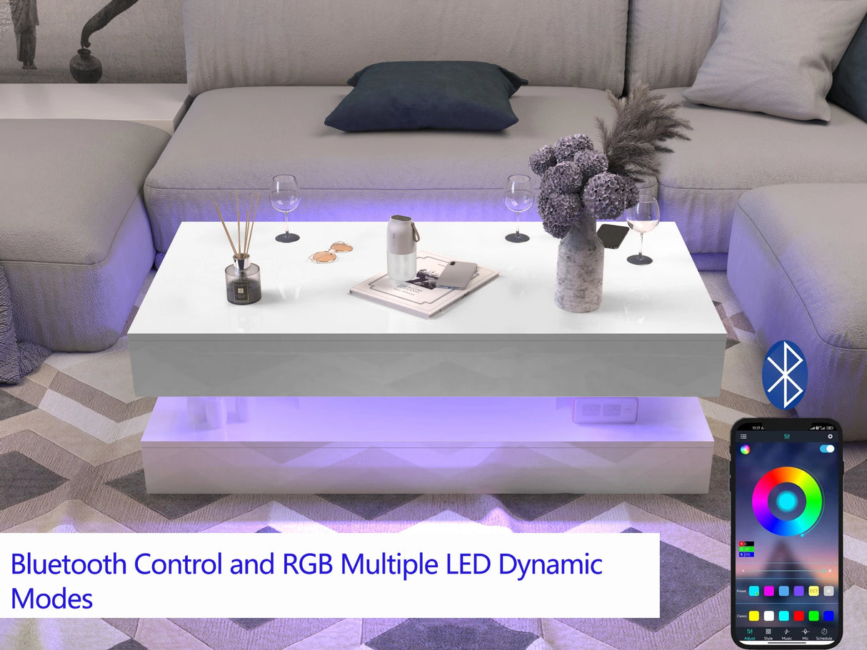 Modern LED High Glossy Wood Coffee Table With Storage