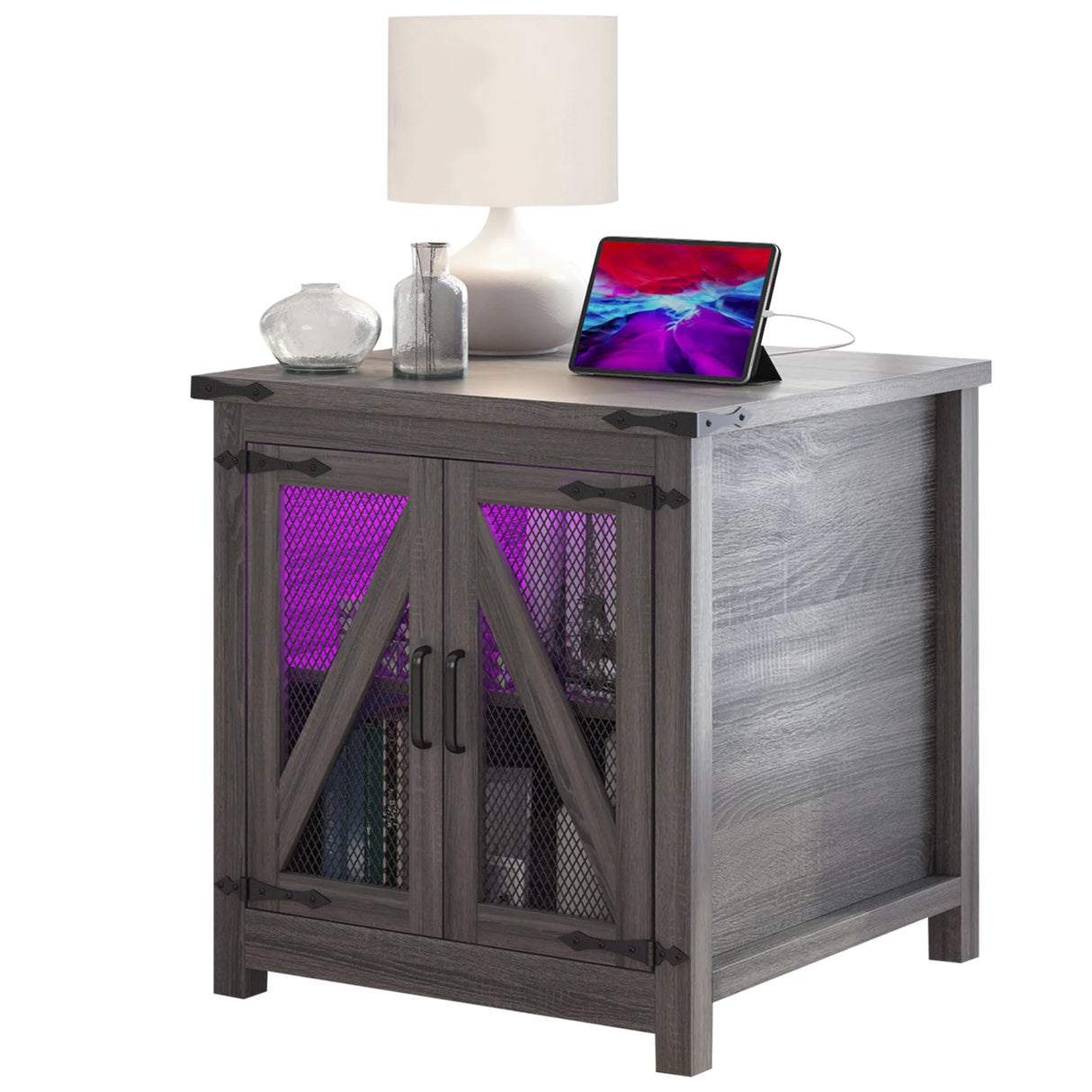 24-Inch Farmhouse Industrial End Table With Charging Station