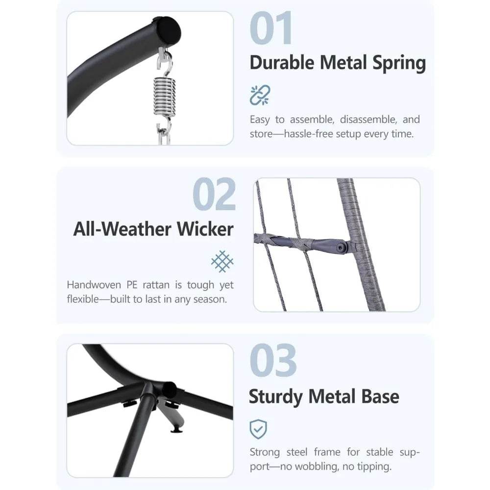 Ergonomic Wicker Hanging Egg Chair with Cushion - Omega Lifestyles