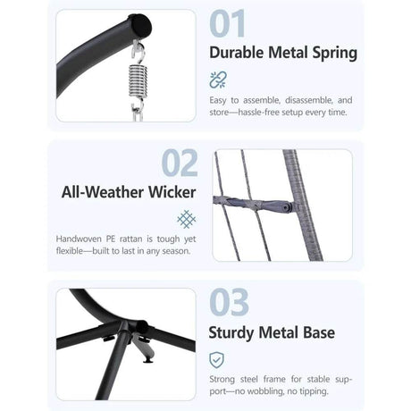 Ergonomic Wicker Hanging Egg Chair with Cushion - Omega Lifestyles