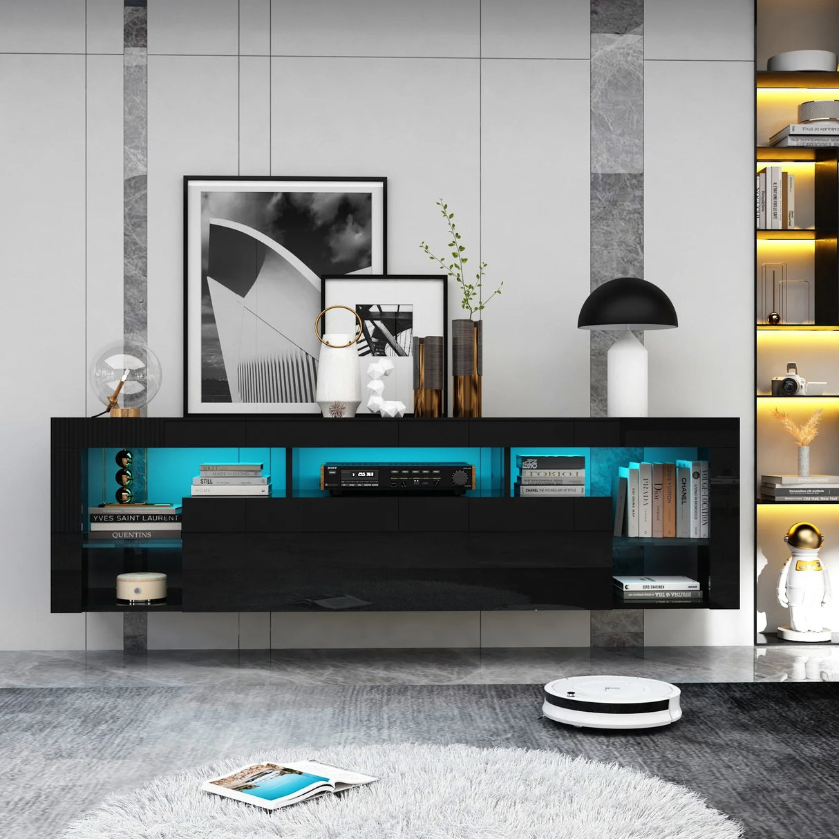 Modern High Gloss 63-Inch Floating LED TV Stand