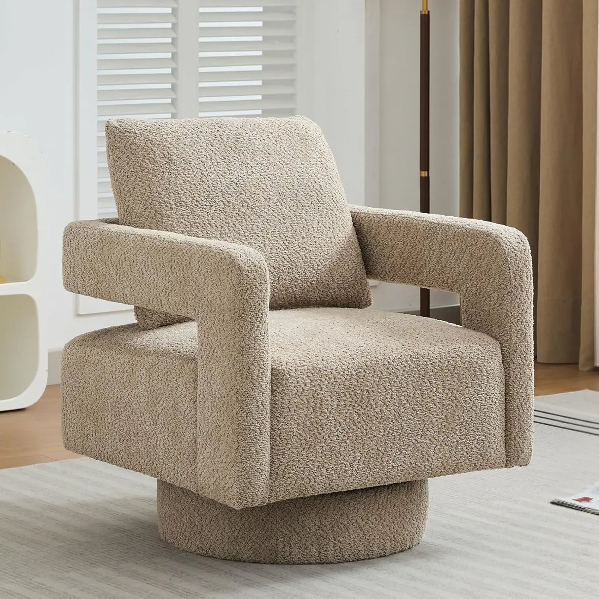 Boucle Upholstered Swivel Accent Chair With Pillow - Omega Lifestyles