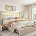 Queen Upholstered Bed Frame With Storage Drawers - Omega Lifestyles
