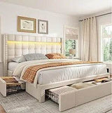 Queen Upholstered Bed Frame With Storage Drawers - Omega Lifestyles