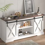 Farmhouse Wooden TV Stand With Sliding Barn Doors