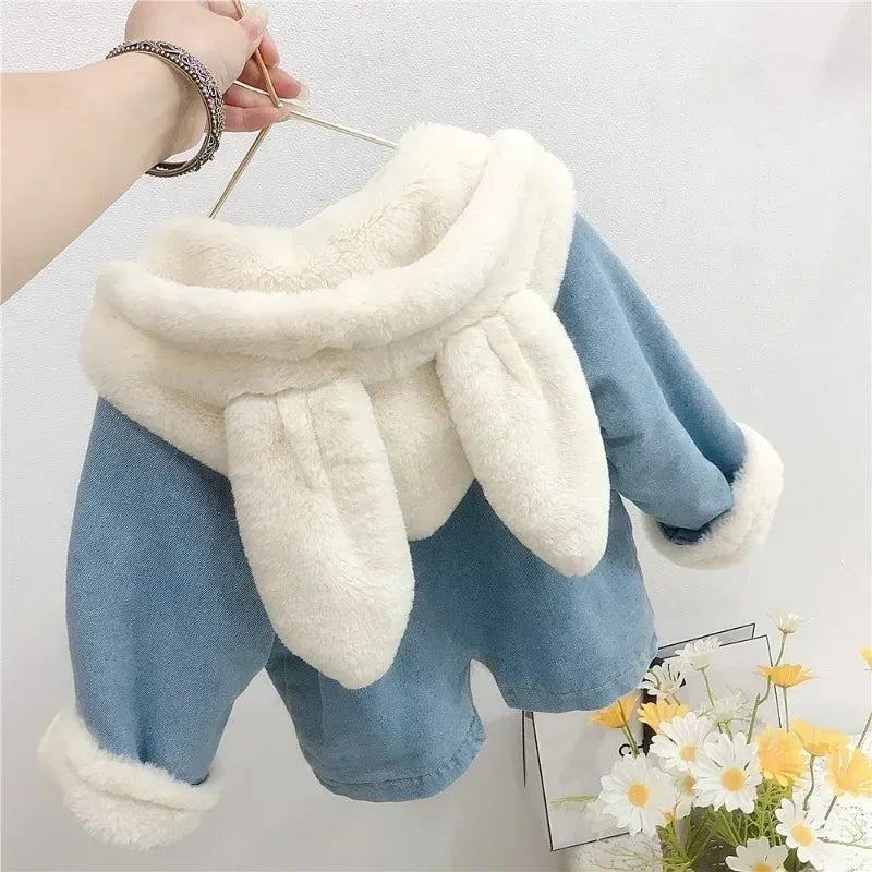 Kids Winter Cotton Polyester Hooded Rabbit Ear Coat - Omega Lifestyles