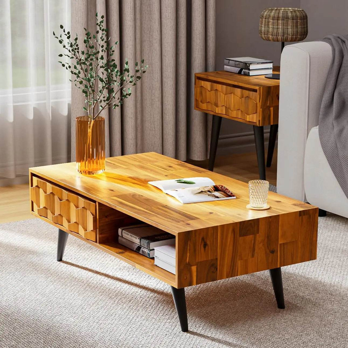 Mid-Century Modern Solid Wood Coffee Table - Omega Lifestyles